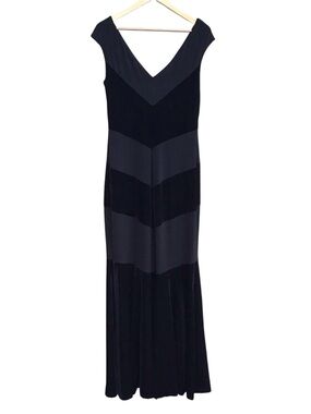 Lauren Ralph Lauren V Neck Chevron Pattern Velvet Long Gown Size 10